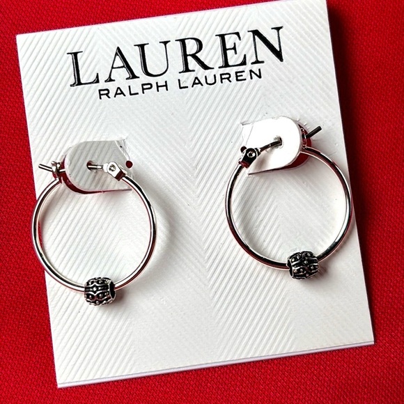 Brand New Lauren Ralph Lauren Small Slider Hoop Earrings Silver Tone Minimalist - Picture 4 of 12